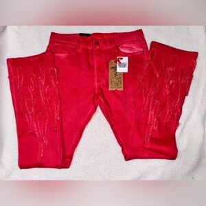 Grindhouse Men's Red Stacked Flare Flame Jeans